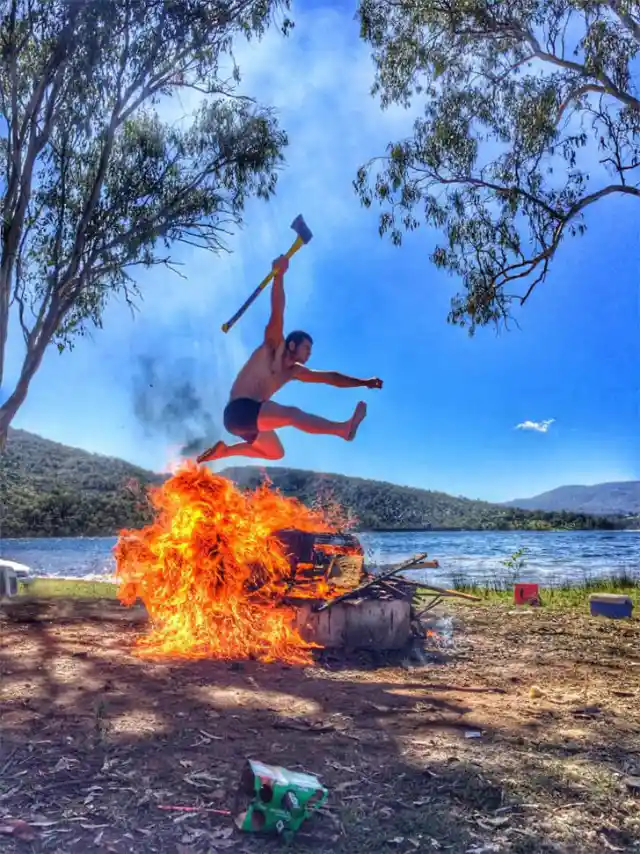 Barefoot Daredevil’s Lakeside Leap