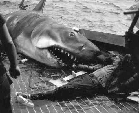 Robert Shaw - With Bruce the Shark - Set Of "Jaws" - 1974