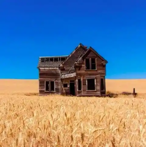 Abandoned Farmhouse Surrounded By Wheat Fields - Oregon, USA