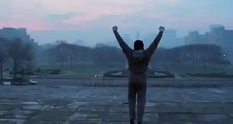 Which inspiring sports film showed a character in this triumphant stance?