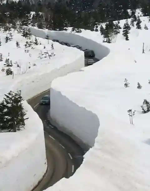 日本のそびえ立つ雪の壁
