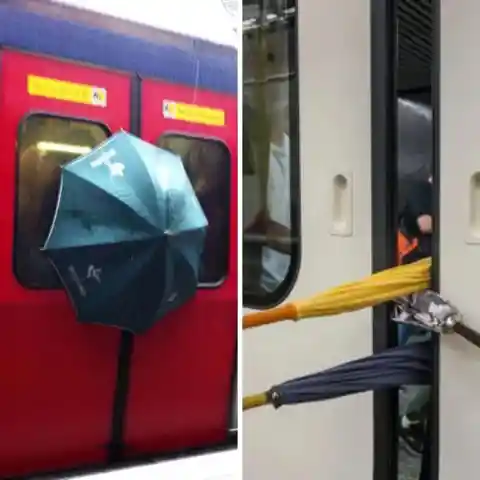 Umbrellas Stuck in Train Doors